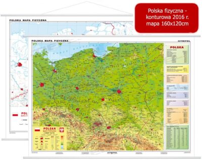 Polska fizyczna konturowa 2016 r. mapa 160x120cm