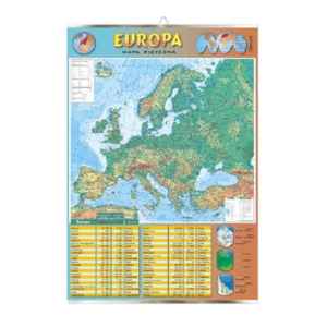 Europa mapa V fizyczna plansza plakat